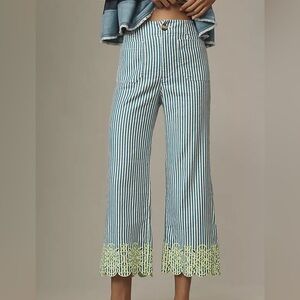 NWT Maeve by Anthropologie The Colette Cropped WideLeg Pants Embroidered Edition
